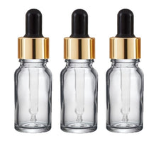 Load image into Gallery viewer, 10ml Clear Glass Bottles with Gold/Black Glass Pipettes