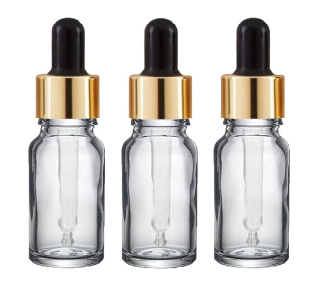 10ml Clear Glass Bottles with Gold/Black Glass Pipettes