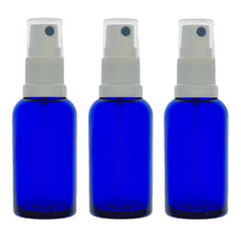 Load image into Gallery viewer, 30ml Blue Glass Bottles with White Atomiser Spray and Clear Overcap