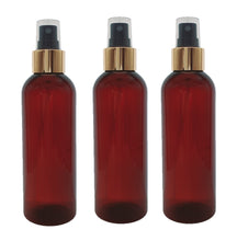 Load image into Gallery viewer, 200ml Tall Amber Plastic PET Bottle with 24/410 Gold &amp; Black Finger Spray