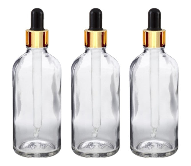 100ml Clear Glass Bottles with Gold/Black Glass Pipette