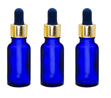 Load image into Gallery viewer, 20ml Blue Glass Bottles with Gold/Black Glass Pipettes