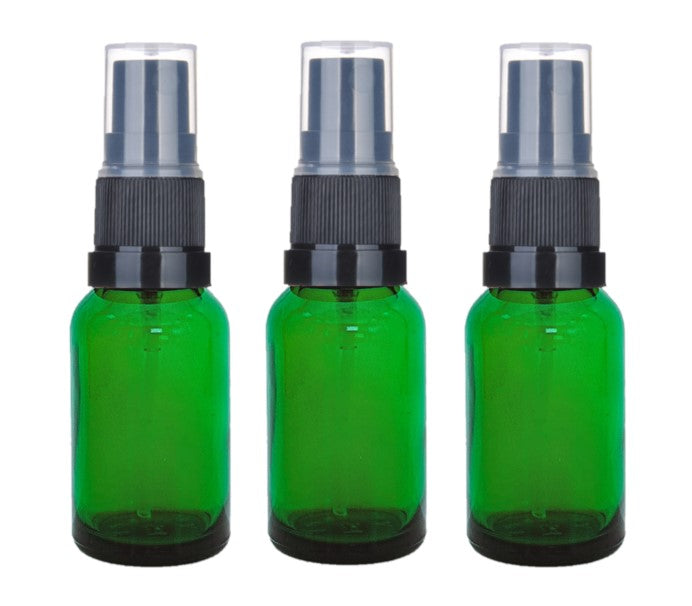 15ml Green Glass Bottles with Black Treatment Pump and Clear Overcap