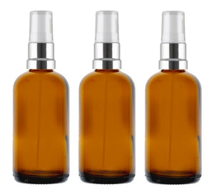 100ml Amber Glass Bottles with Silver/White Treatment Pump and Clear Overcap