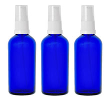 Load image into Gallery viewer, 100ml Blue Glass Bottles with White Treatment Pump and Clear Overcap