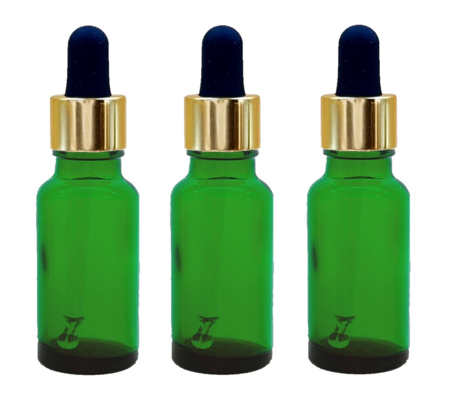20ml Green Glass Bottles with Gold/Black Glass Pipettes