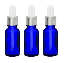 Load image into Gallery viewer, 20ml Blue Glass Bottles with Silver/White Glass Pipettes