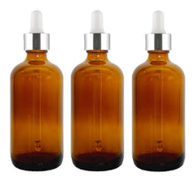 Load image into Gallery viewer, 100ml Amber Glass Bottles with Silver/White Glass Pipettes