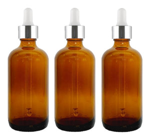 100ml Amber Glass Bottles with Silver/White Glass Pipettes