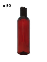 Load image into Gallery viewer, 200ml Tall Amber Plastic Bottles with 24mm 410 Black Disc Top Cap