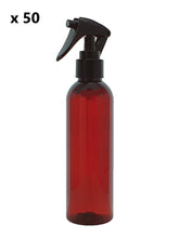 Load image into Gallery viewer, 200ml Tall Amber Plastic PET Bottle with 24mm 410 Black Trigger Spray