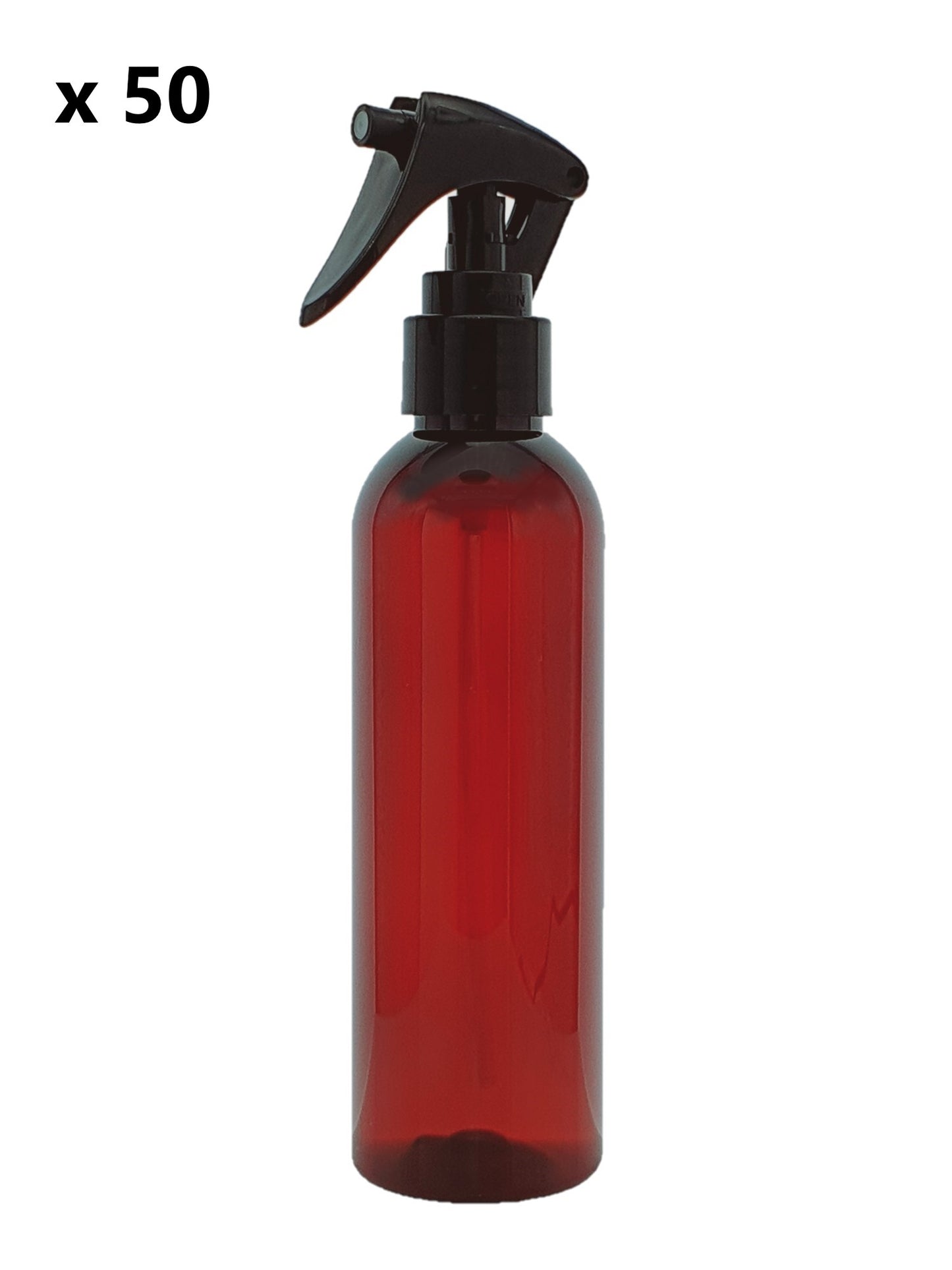 200ml Tall Amber Plastic PET Bottle with 24mm 410 Black Trigger Spray