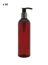 Load image into Gallery viewer, 200ml Tall Amber Plastic Bottle with 24mm 410 Silver/Black Lotion Pump