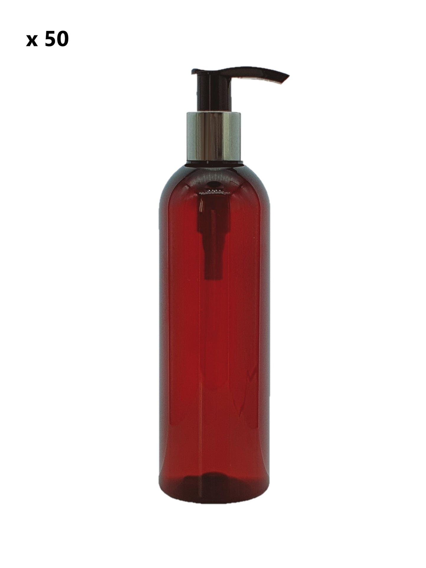 200ml Tall Amber Plastic Bottle with 24mm 410 Silver/Black Lotion Pump
