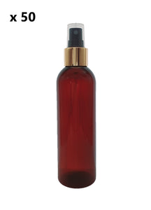 200ml Tall Amber Plastic PET Bottle with 24/410 Gold & Black Finger Spray