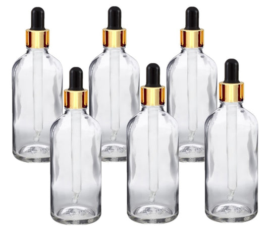 100ml Clear Glass Bottles with Gold/Black Glass Pipette