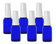 Load image into Gallery viewer, 15ml Blue Glass Bottles with White Treatment Pump and Clear Overcap