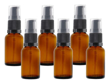 Load image into Gallery viewer, 15ml Amber Glass Bottles with Black Treatment Pump and Clear Overcap