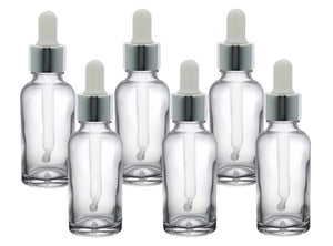 30ml Clear Glass Bottles with Silver/White Glass Pipettes