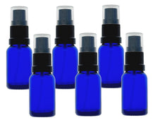 Load image into Gallery viewer, 15ml Blue Glass Bottles with Black Atomiser Spray and Clear Overcap