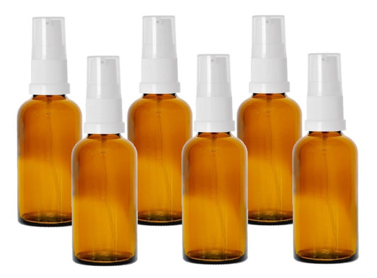 50ml Amber Glass Bottles with White Treatment Pump and Clear Overcap
