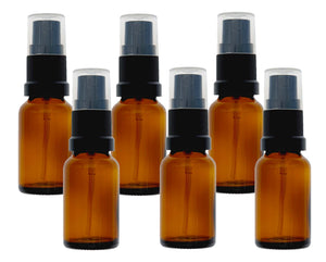 15ml Amber Glass Bottles with Black Atomiser Spray and Clear Overcap