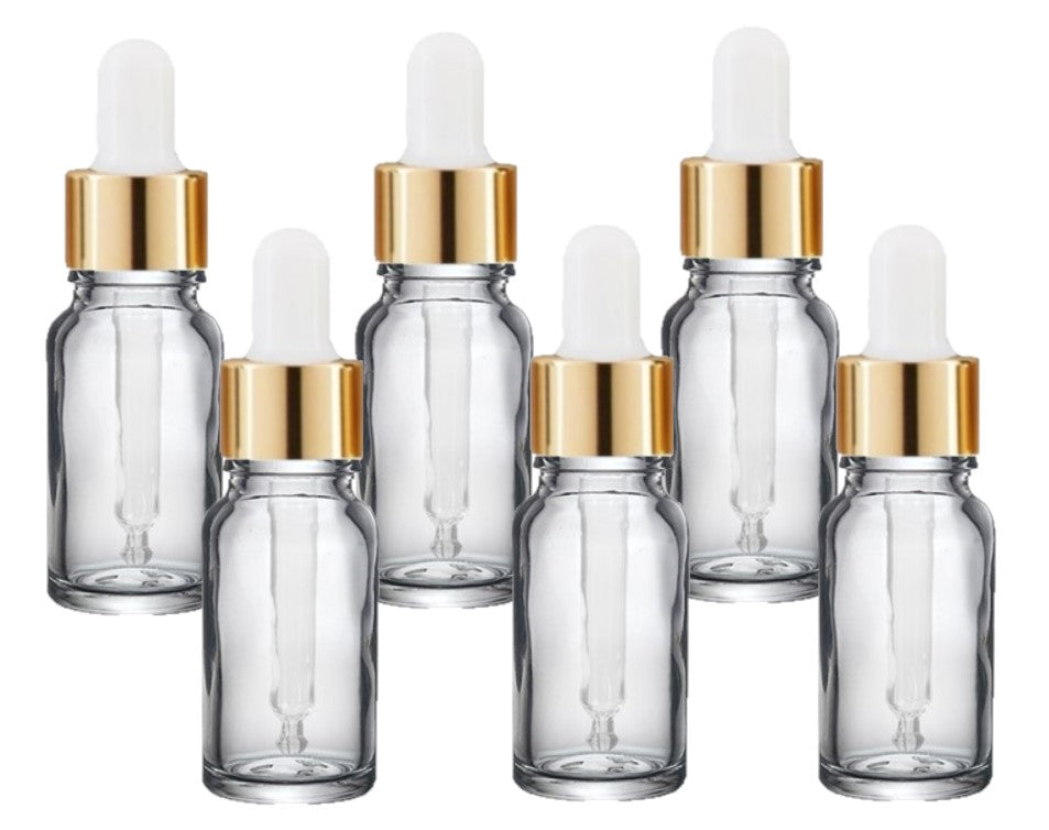 10ml Clear Glass Bottles with Gold/White Glass Pipettes