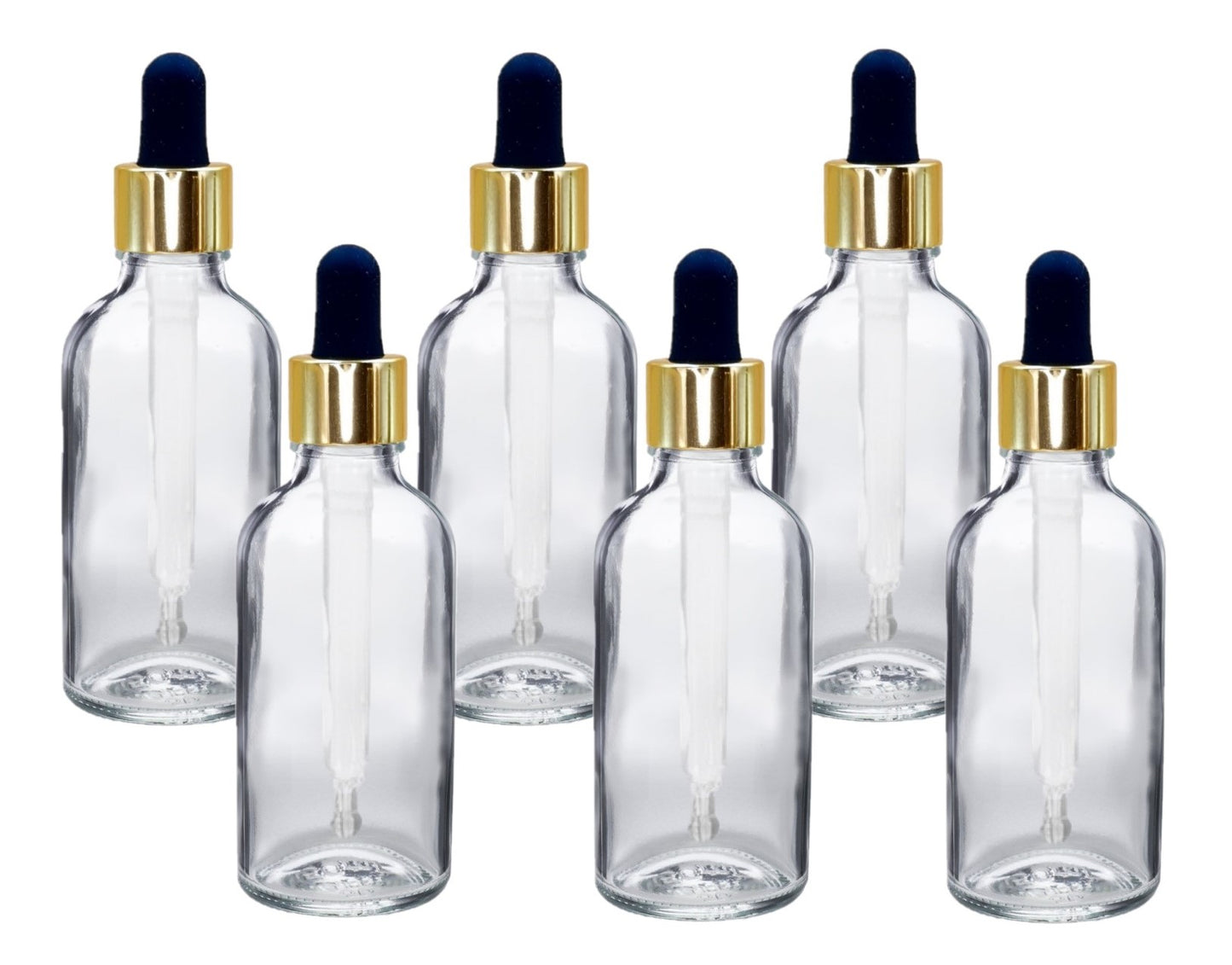 50ml Clear Glass Bottles with Gold/Black Glass Pipettes