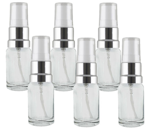 10ml Clear Glass Bottles with Silver/White Treatment Pump with Clear Overcap