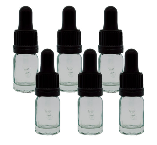 5ml Clear Glass Bottles with Black Tamper Resistant Glass Pipettes