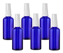 Load image into Gallery viewer, 50ml Blue Glass Bottles with White Treatment Pump and Clear Overcap