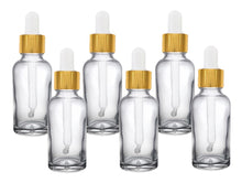 Load image into Gallery viewer, 30ml Clear Glass Bottles with Gold/White Glass Pipettes