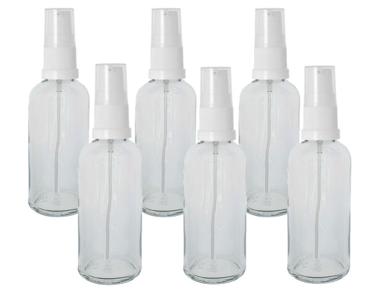 100ml Clear Glass Bottles with White Treatment Pump and Clear Overcap