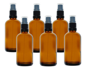 100ml Amber Glass Bottles with Black Atomiser Spray and Clear Overcap