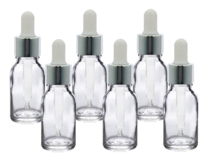 15ml Clear Glass Bottles with Silver/White Glass Pipettes