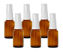 Load image into Gallery viewer, 15ml Amber Glass Bottles with White Treatment Pump and Clear Overcap