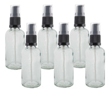 Load image into Gallery viewer, 50ml Clear Glass Bottles with Black Treatment Pump and Clear Overcap