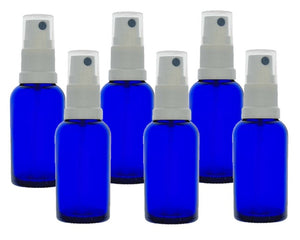 20ml Blue Glass Bottles with White Atomiser Spray and Clear Overcap