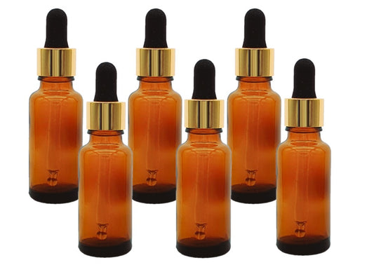 25ml Amber Glass Bottles with Gold/Black Glass Pipettes