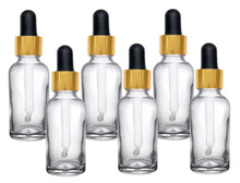 Load image into Gallery viewer, 30ml Clear Glass Bottles with Gold/Black Glass Pipettes