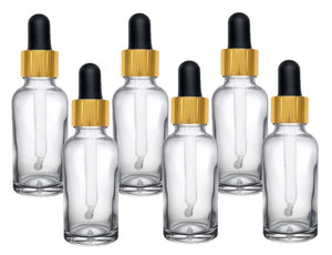 30ml Clear Glass Bottles with Gold/Black Glass Pipettes