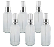 Load image into Gallery viewer, 100ml Clear Glass Bottles with Silver/White Treatment Pump and Clear Overcap