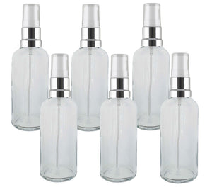 100ml Clear Glass Bottles with Silver/White Treatment Pump and Clear Overcap