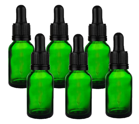 15ml Green Glass Bottles with Black Tamper Resistant Glass Pipettes