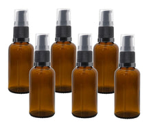 Load image into Gallery viewer, 30ml Amber Glass Bottles with Black Treatment Pump and Clear Overcap
