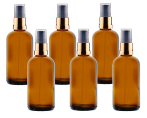 100ml Amber Glass Bottles with Gold/Black Treatment Pump and Clear Overcap