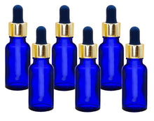 Load image into Gallery viewer, 20ml Blue Glass Bottles with Gold/Black Glass Pipettes