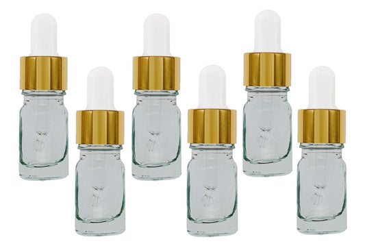 5ml Clear Glass Bottles with Gold/White Glass Pipettes