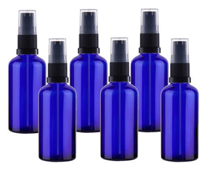 50ml Blue Glass Bottles with Black Treatment Pump and Clear Overcap