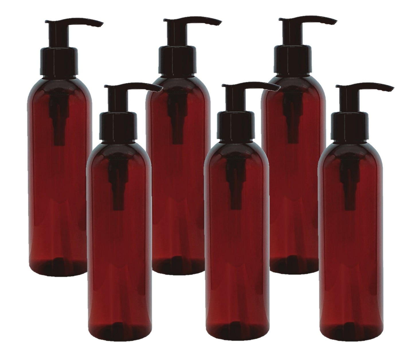 200ml Tall Amber Plastic Bottles with 24mm 410 Black Lotion Pump